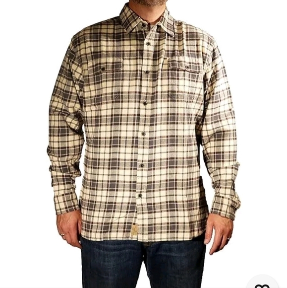 JACHS Brawny Flannel Shirt Cream Gray Rust - Picture 1 of 9